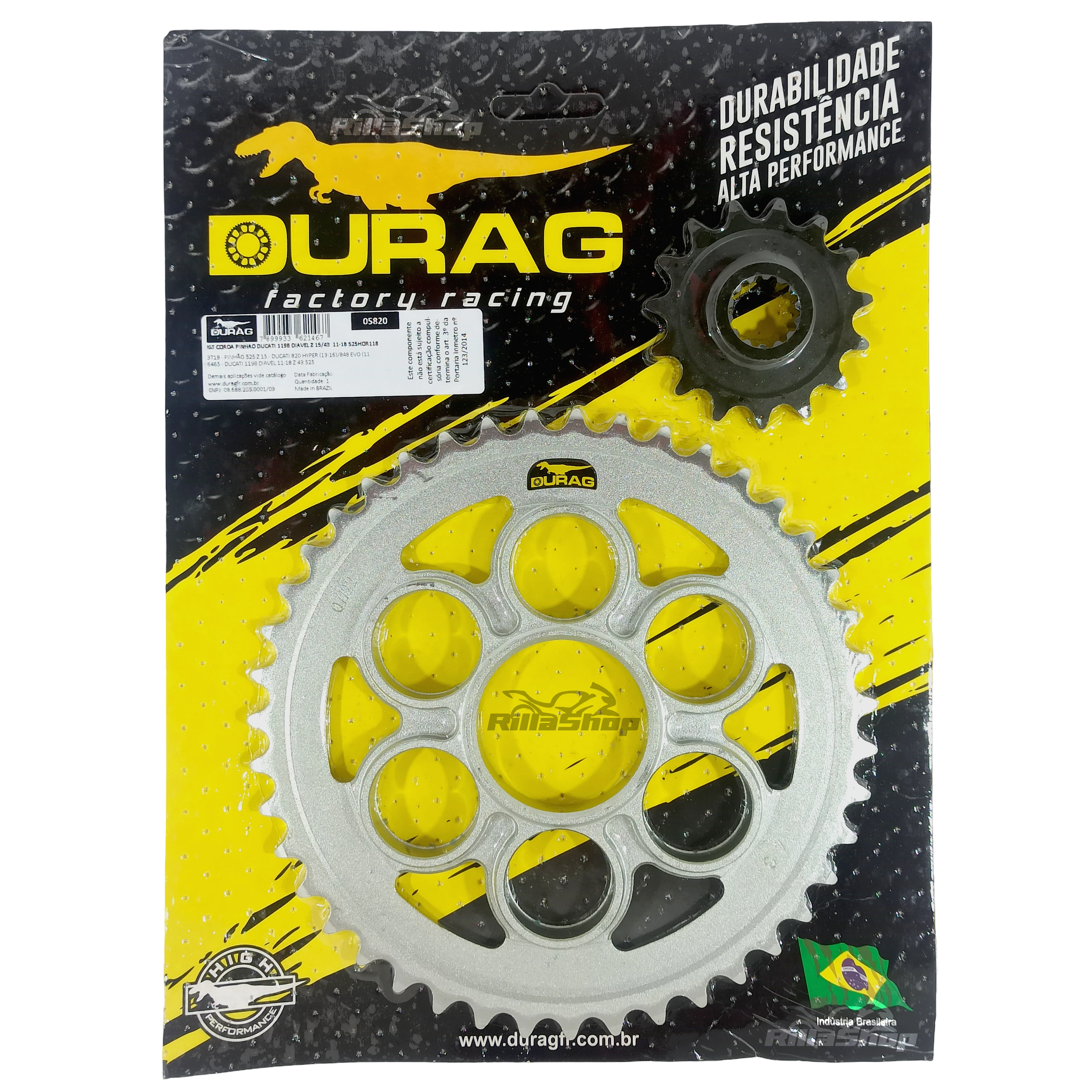 Kit Coroa e Pinhão Durag 525 43/15 Ducati Diavel 1198 2011 até 2018