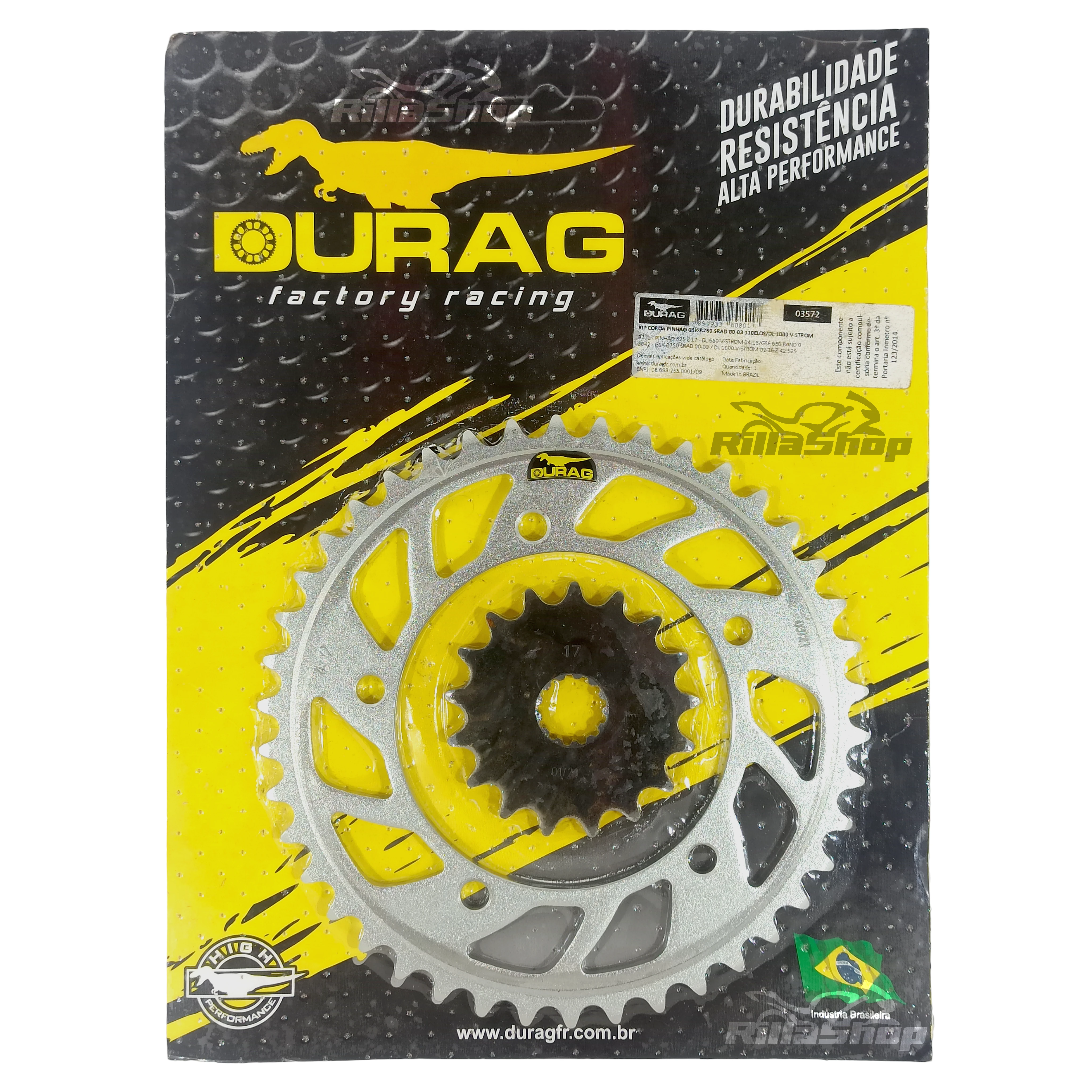Kit Coroa e Pinhão Durag 525 42/17 Gsx R750 2000 até 2003 Dl1000 V Strom 2002 até 2020