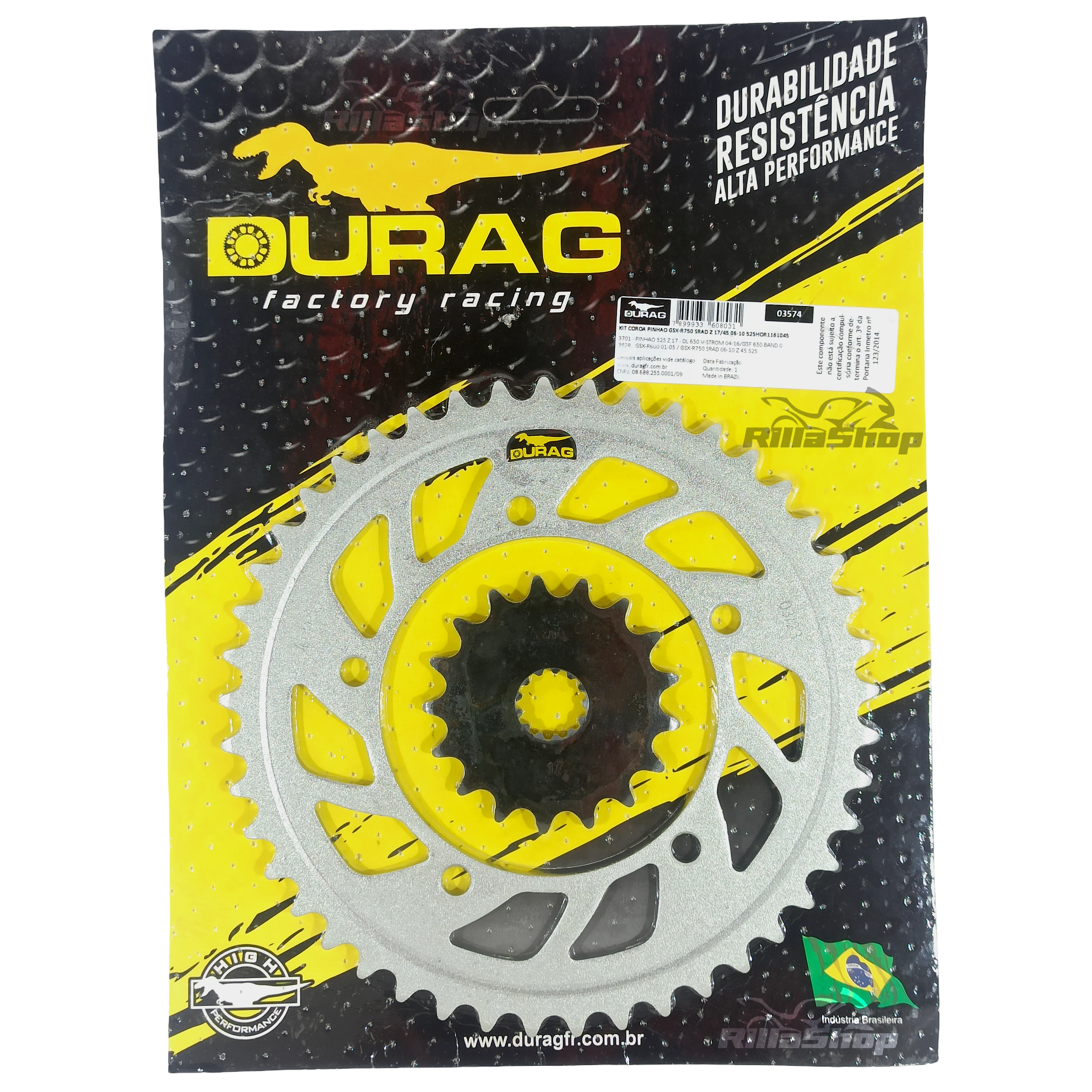Kit Coroa e Pinhão Durag 525 45/17 Srad 750 2006 até 2013 Dl 1050 2023 até 2025