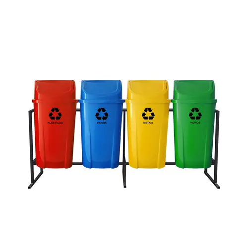 Kit Lixeiras Coleta Seletiva Basculante 60L