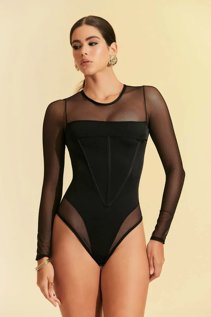 Body Magnificent Tule Transparente (Manga Longa)
