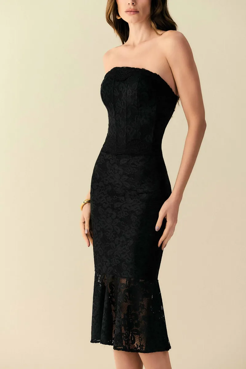 Saia Midi em Renda com Babado 