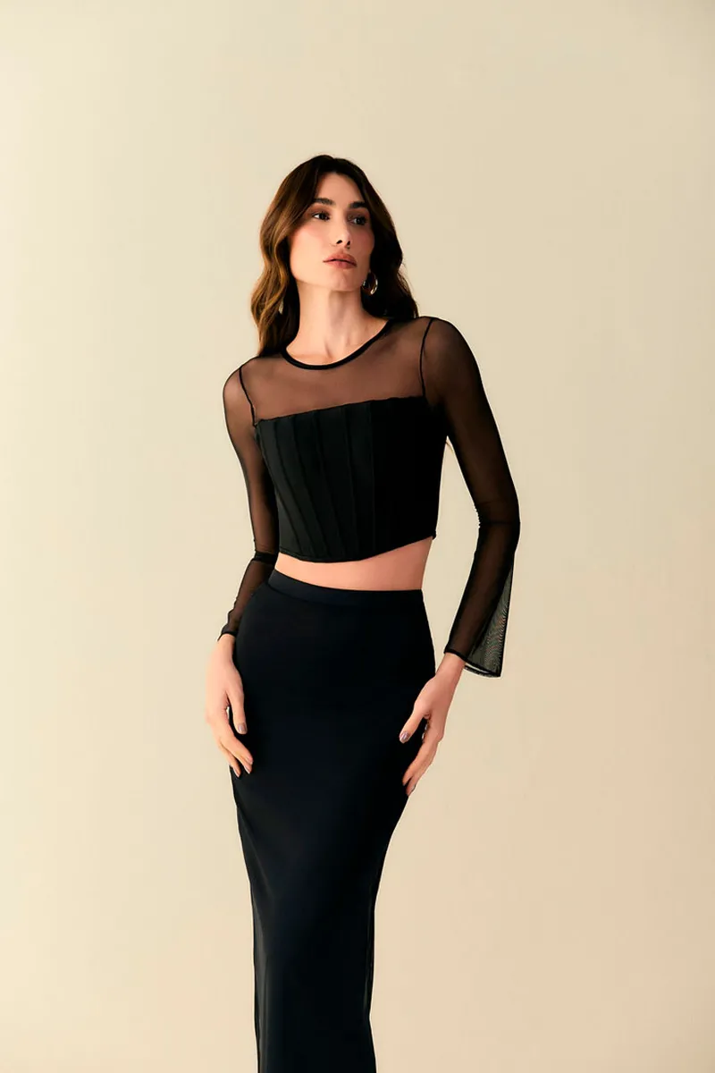 Top Corselet Manga Longa (Cor Preto)