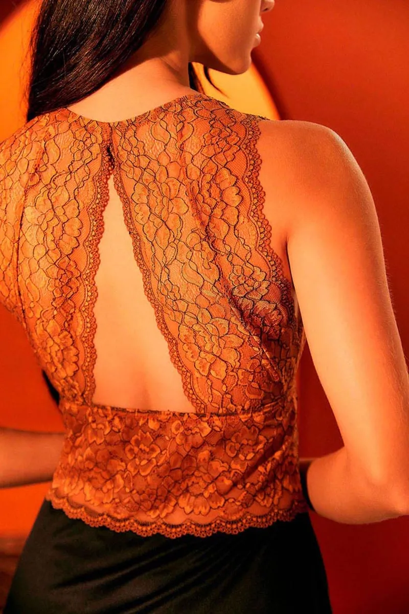 Camisola com Renda (Conhaque Bicolor)