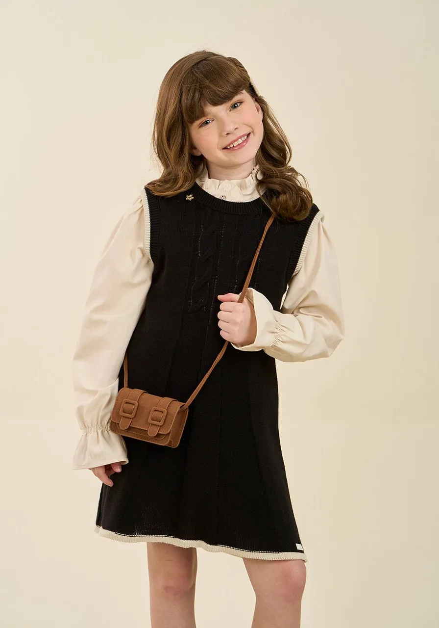 Vestido Infantil Tricot Chic com Blusa Off White