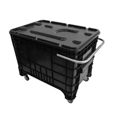 Caixa Plástica 372 Litros Preta Com Puxador Lateral e Tampa 