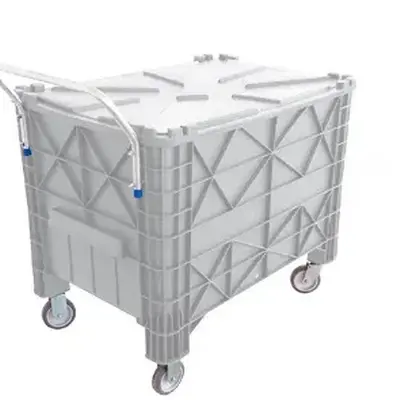 Caixa Plástica 372 Litros Branca com Puxador Frontal Rodas e Tampa 