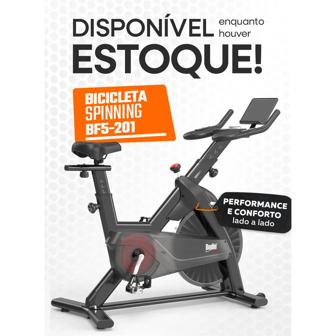 Bike Spinning Bedinfit BF5-201 | Suporta 145kg | Silenciosa e Robusta