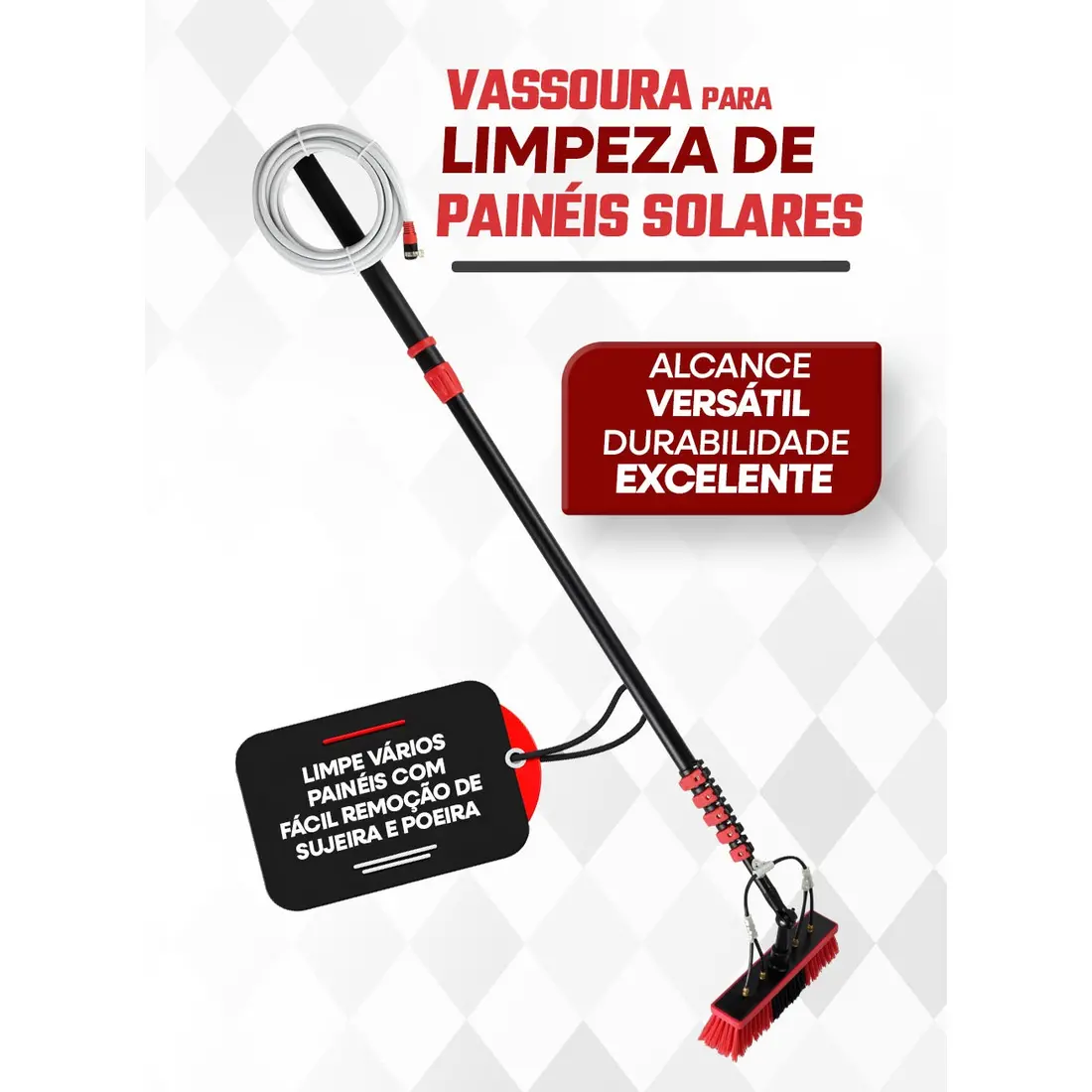 Vassoura para Limpeza de Painel Solar Bedinsolar – Cabo Telescópico - 7,2M 35CM - imagem 2