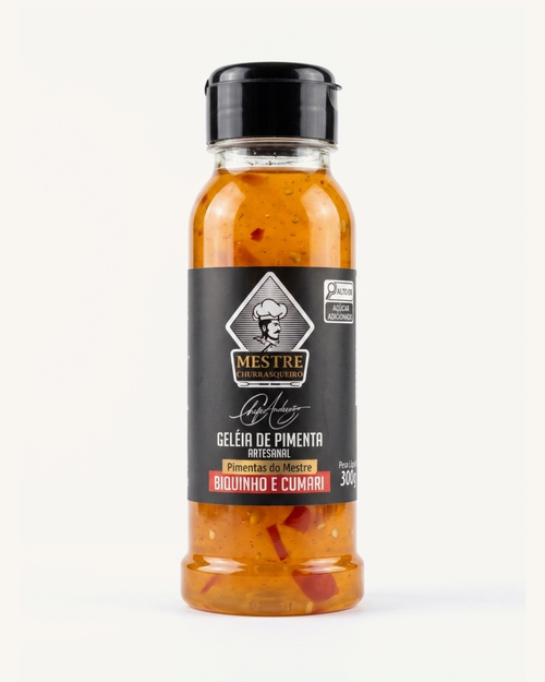 Geleia de Pimenta Artesanal Biquinho e Cumari Mestre Churrasqueiro 300g | Chefe Andrezão