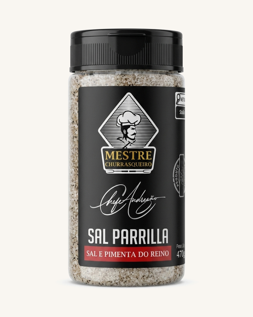Sal Parrilla Extra Fino com Pimenta do Reino Mestre Churrasqueiro 470g | Chefe Andrezão