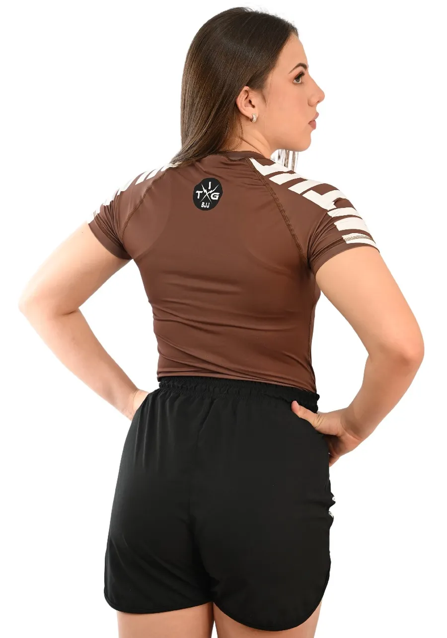 Rash Guard Feminina Cores Faixas Marrom