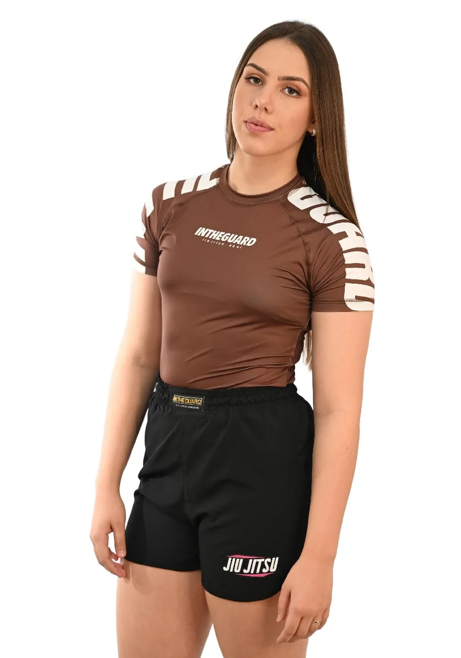 Rash Guard Feminina Cores Faixas Marrom