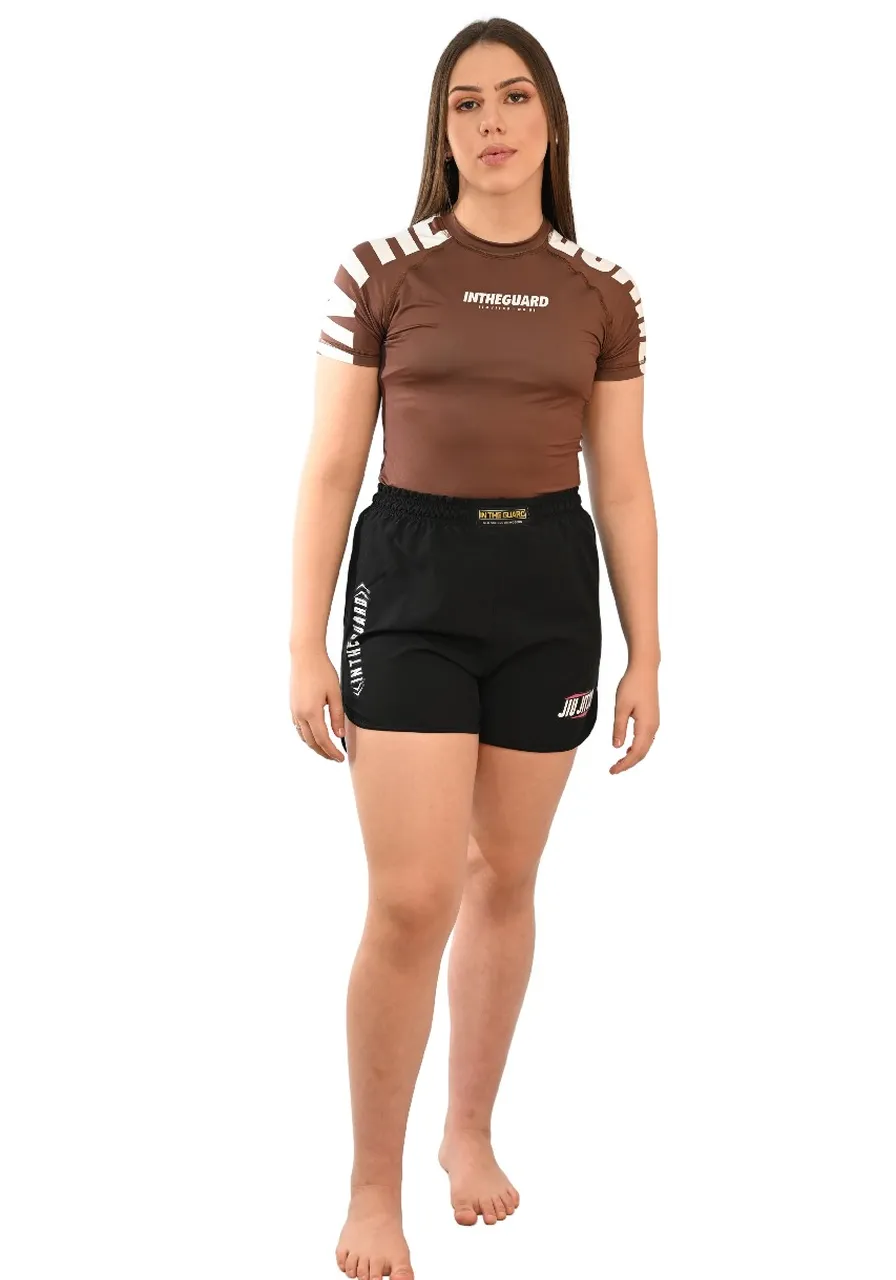 Rash Guard Feminina Cores Faixas Marrom