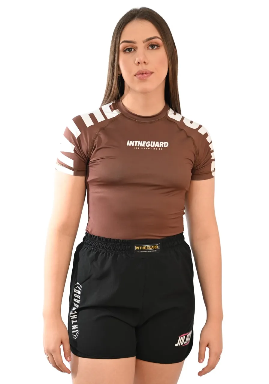 Rash Guard Feminina Cores Faixas Marrom