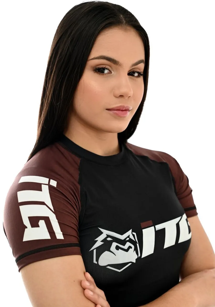 Rash Guard Feminina ITG Manga Curta Marrom