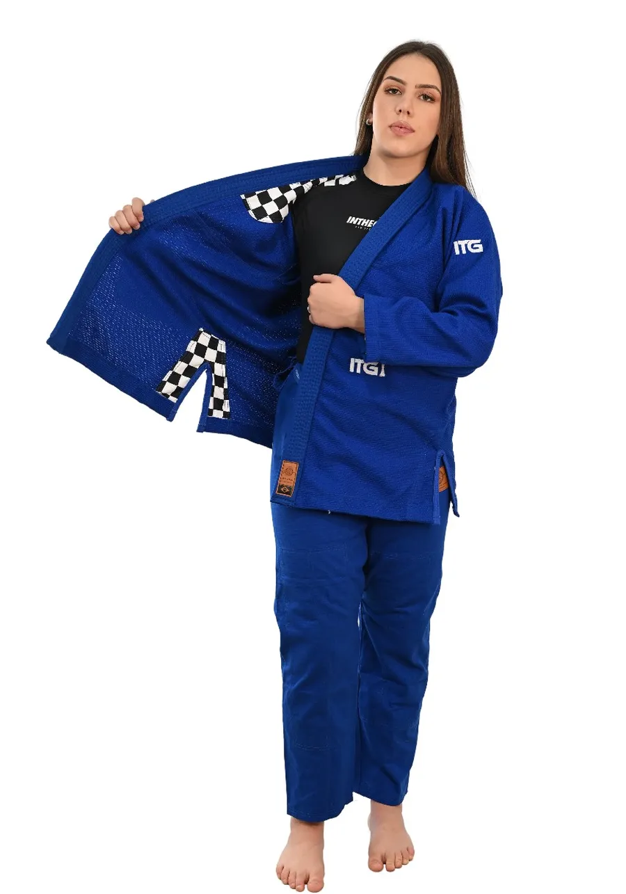 Kimono Feminino In The Guard Xadrez Pro Azul