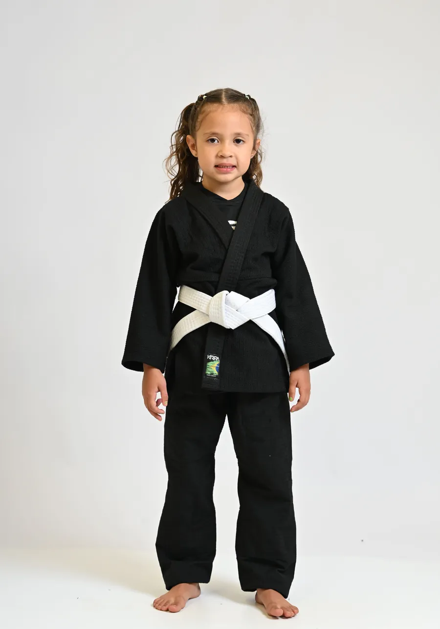 Kimono Infantil KRPA TRANÇADO e calça de Rip Stop GRÁTIS FAIXA BRANCA COM PONTEIRA  -  PRETO