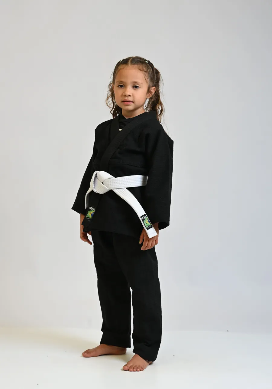 Kimono Infantil KRPA TRANÇADO e calça de Rip Stop GRÁTIS FAIXA BRANCA COM PONTEIRA  -  PRETO