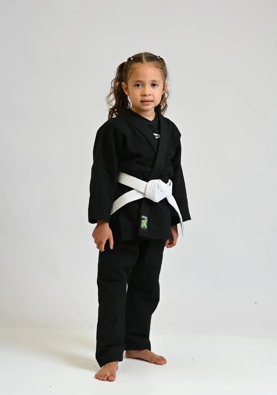Kimono Infantil KRPA TRANÇADO e calça de Rip Stop GRÁTIS FAIXA BRANCA COM PONTEIRA  -  PRETO