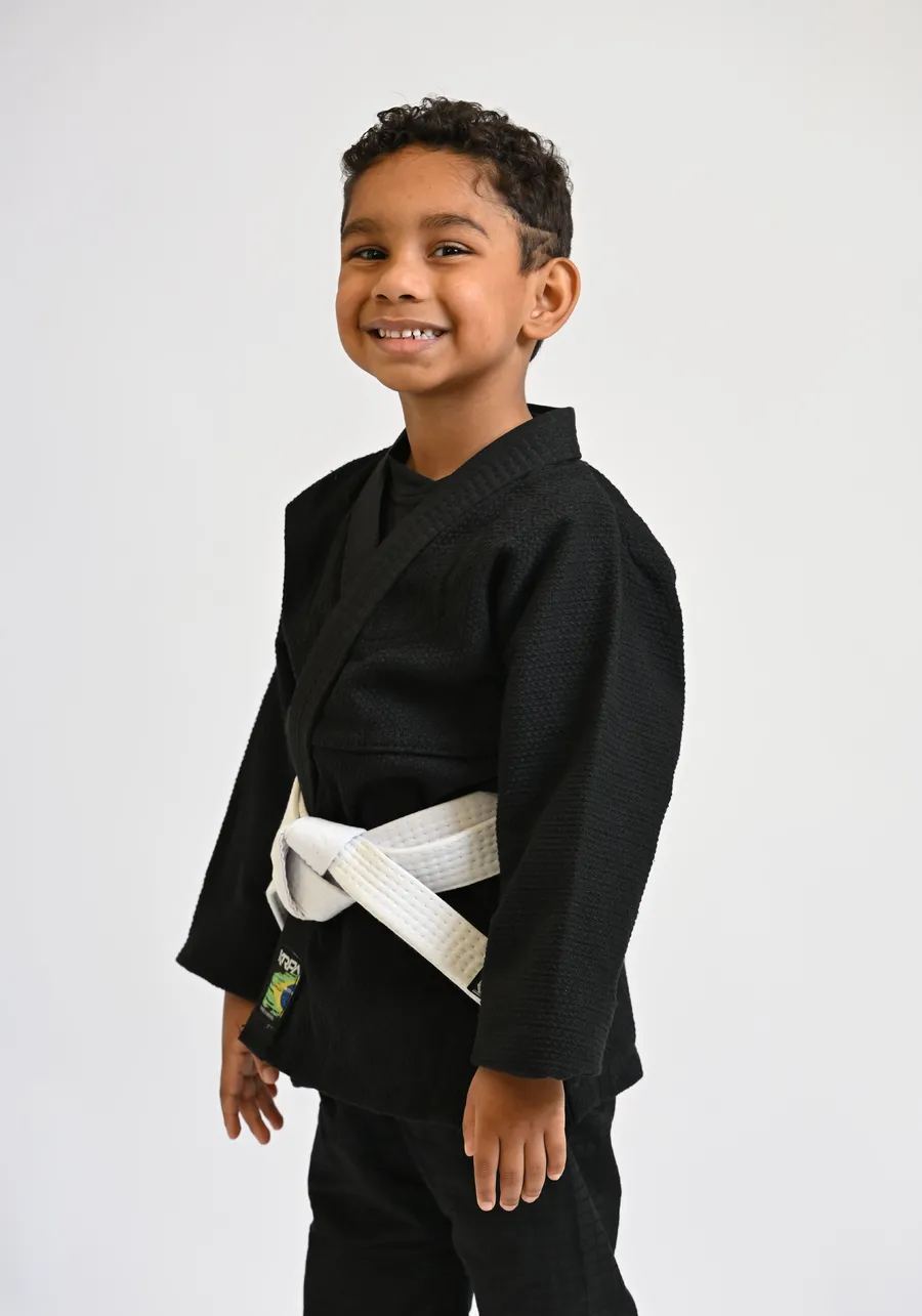 Kimono Infantil KRPA TRANÇADO e calça de Rip Stop GRÁTIS FAIXA BRANCA COM PONTEIRA  -  PRETO