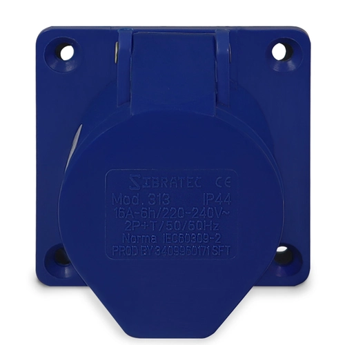 Tomada de Embutir 313 (413) - 2P+T 6H 220Vca/16A Azul IP44 Sibratec