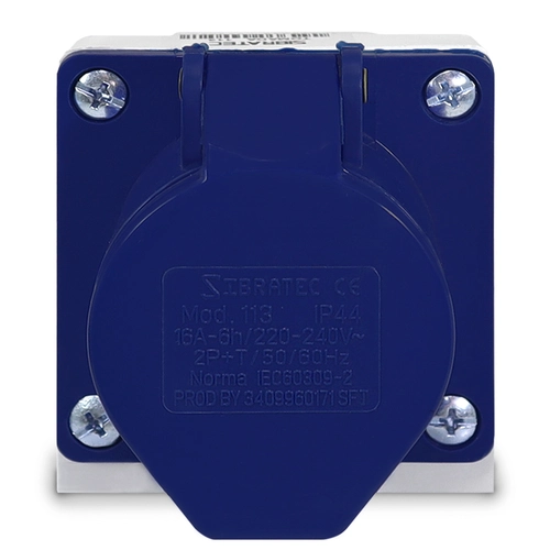 Tomada de parede/sobrepor 113 - 2P+T 6H 220Vca/16A Azul IP44 Sibratec