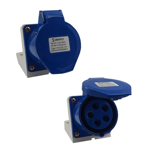 Tomada de parede/sobrepor 115-9 - 3P+N+T 9H 220Vca/16A Azul IP44 Sibratec