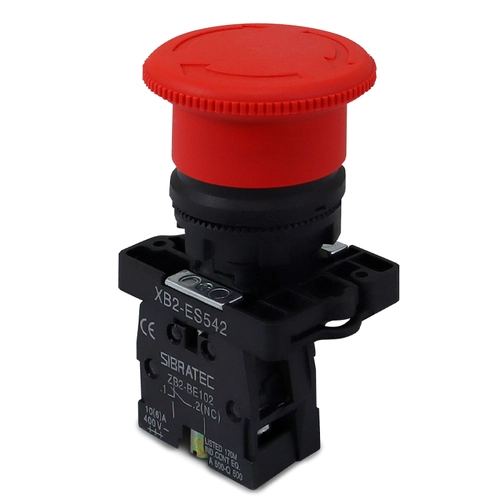 Botão de Emergência XB2-ES542 Plástico Vermelho Com Trava (Gira para Destravar) Com 1NF Sibratec