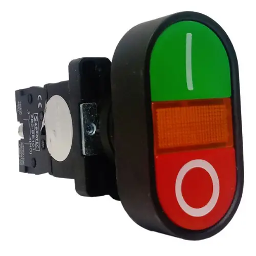 Botão Duplo Liga/Desliga Iluminado Arredondado XB2-EBW8365 220VCA 1NA+1NF SIBRATEC