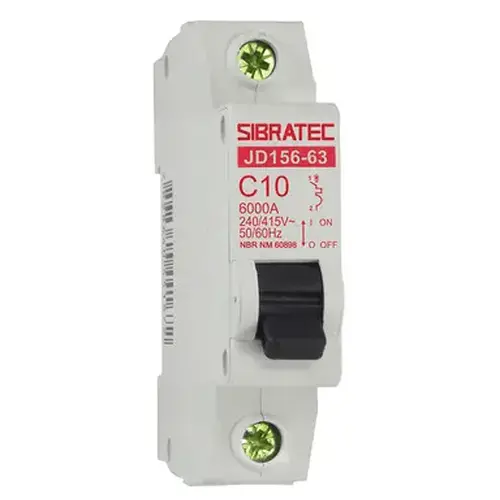Disjuntor DIN Monofásico Curva C - 6ka - JD156 SIBRATEC - 10A