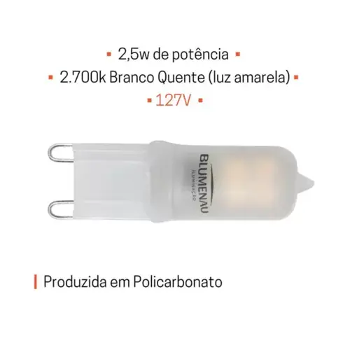 Lampada led G9- 2,5W 220V 2.700K - Blumenau Iluminação