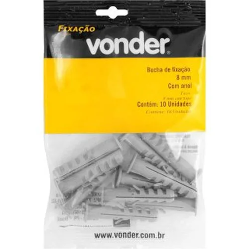 Bucha de nylon para fixação 8 mm, com anel, VONDER
