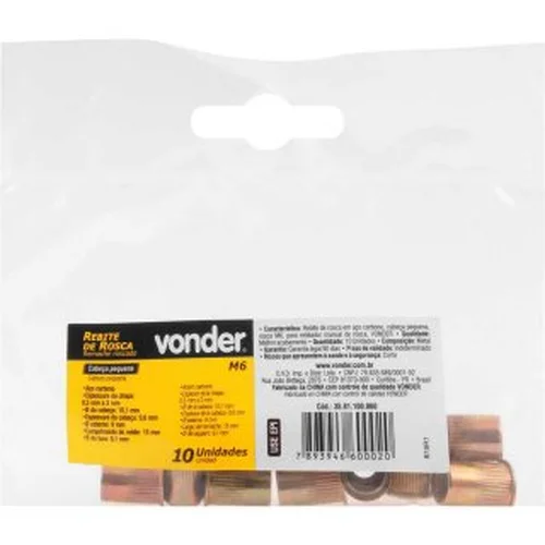 Rebite de rosca em aço carbono, rosca M6 x 15,0 mm, cabeça pequena, VONDER