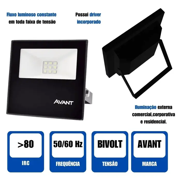 Refletor Led Slim 10w Bivolt Ip65 Azul Avant