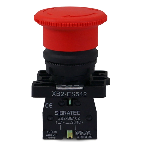 Botão de Emergência XB2-ES542 Plástico Vermelho Com Trava (Gira para Destravar) Com 1NF Sibratec