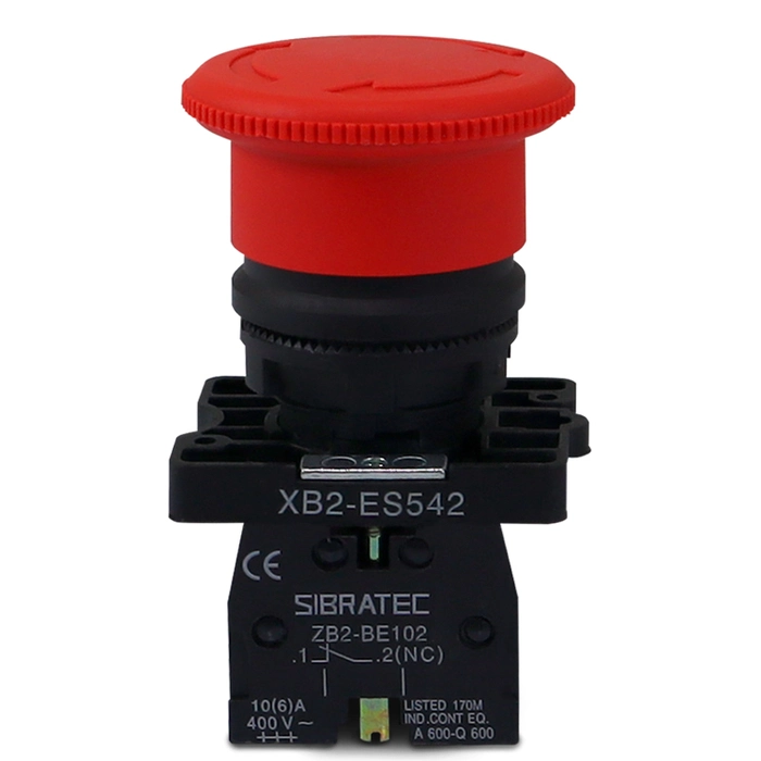Botão de Emergência XB2-ES542 Plástico Vermelho Com Trava (Gira para Destravar) Com 1NF Sibratec