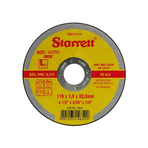 Disco Abrasivo de Corte 115mmX1.0mmX22.23mm - Starrett