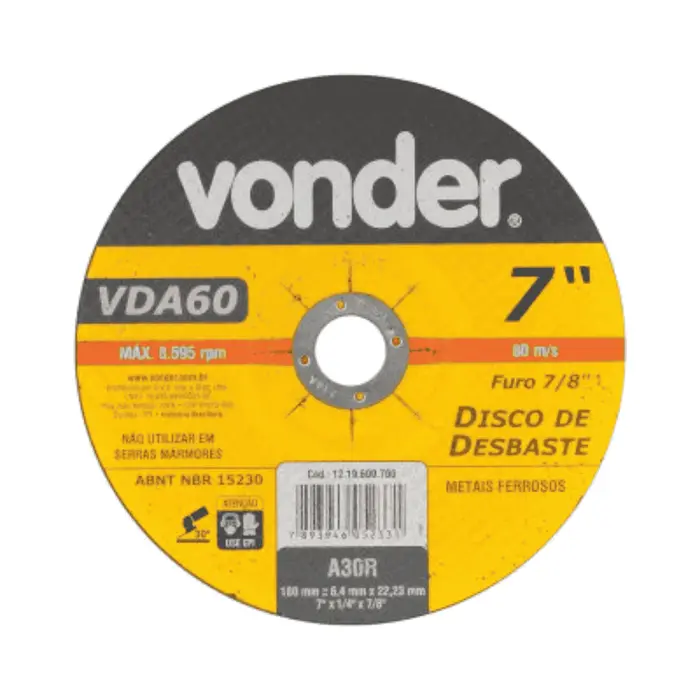 Disco de desbaste 180,0 mm x 6,4 mm x 22,23 mm, VDA 60 - VONDER