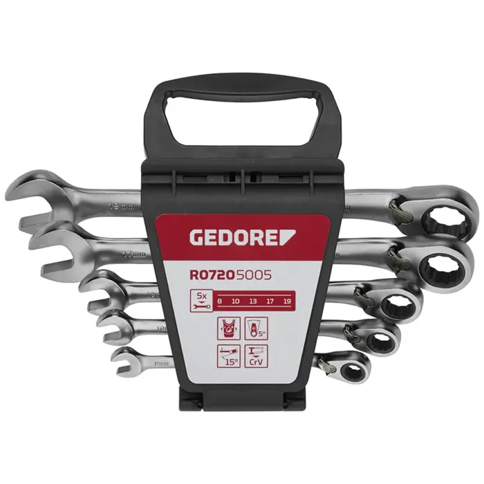 Jogo de chaves combinadas com catraca reversível, mm 5 Peças GEDORE