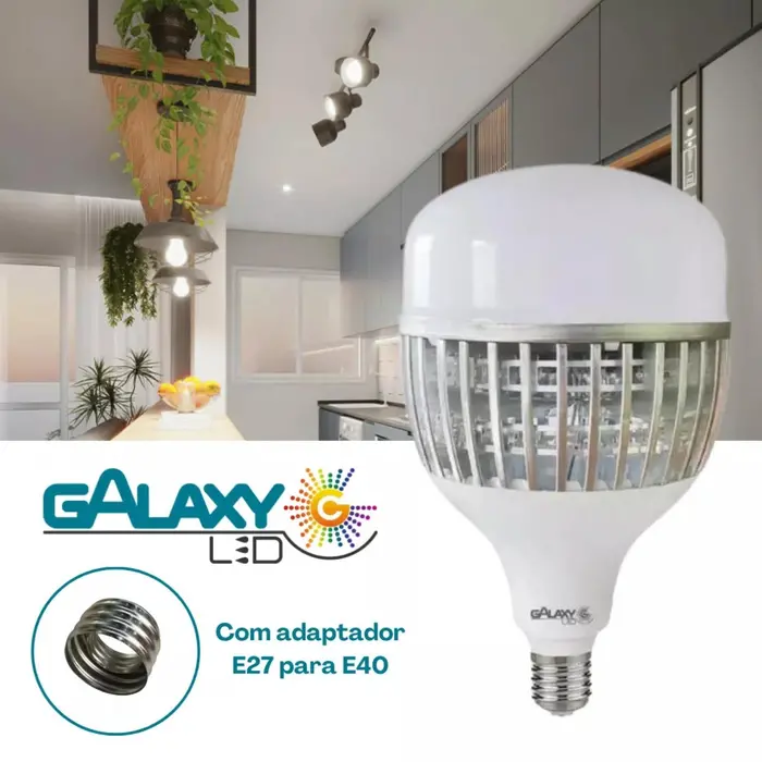 Lâmpada LED Bulbo 65W 6500K E27 com Adaptador E40 Galaxy