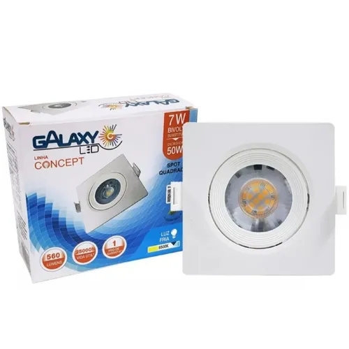 Spot LED Embutir Quadrado 7W 6500K - Galaxy