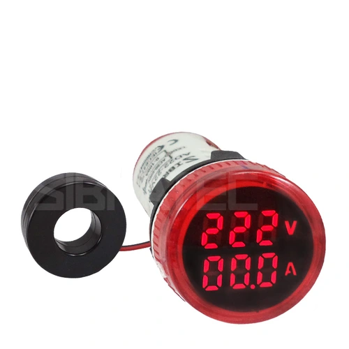 Voltímetro / Amperímetro Digital 22mm Vermelho AD22-22 V/AMP-R 60-500Vca / 0-100A SIBRATEC
