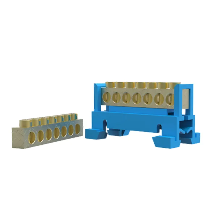 Borneira 7 Furos com Suporte DIN Azul Borne 7 Vias Neutro 