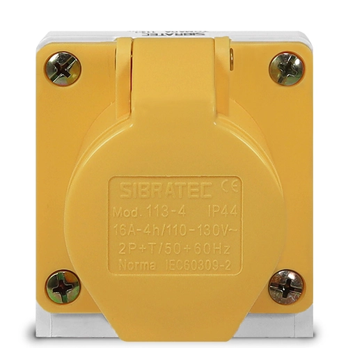 Tomada de parede/sobrepor 113-4 - 2P+T 4H 127Vca/16A Amarelo IP44