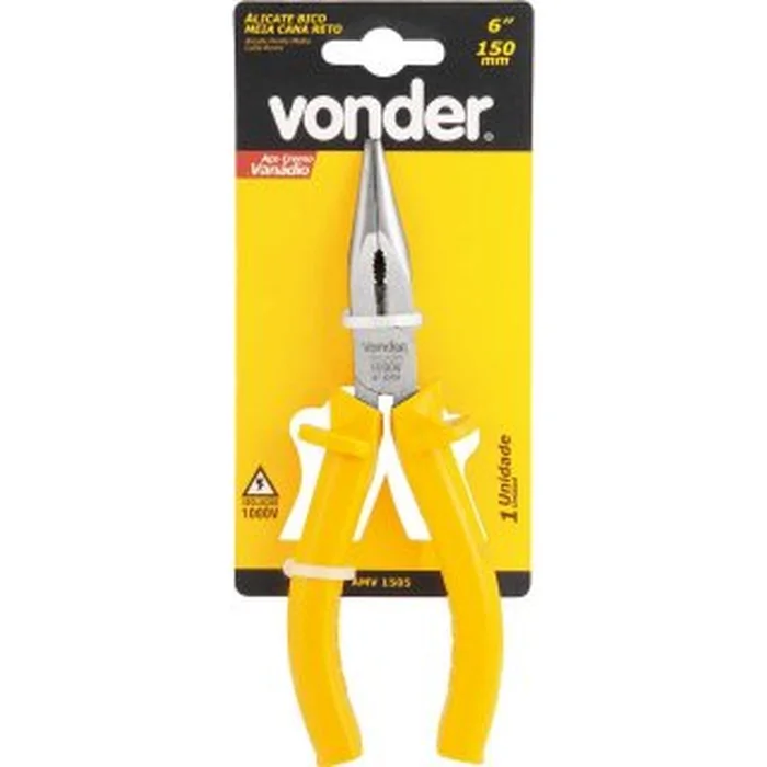 Alicate Bico Meia-Cana Reto 6", com Isolação até 1.000 V, VONDER