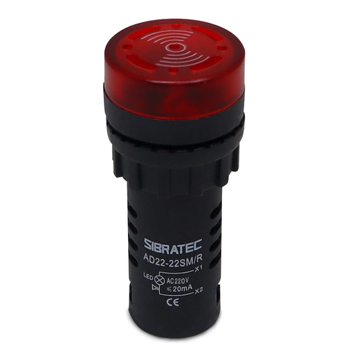 Buzzer e Sinalizador Luminoso AD22-220 Som Intermitente 220Vca 72dB Furação Ø22mm SIBRATEC