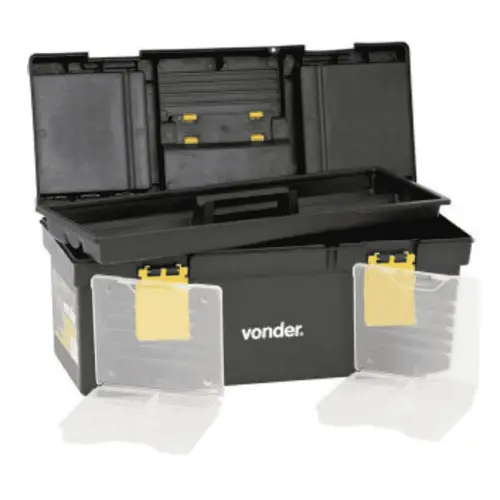 Caixa plástica para ferramentas, preta e amarela, com 1 bandeja, CPV 0455, VONDER