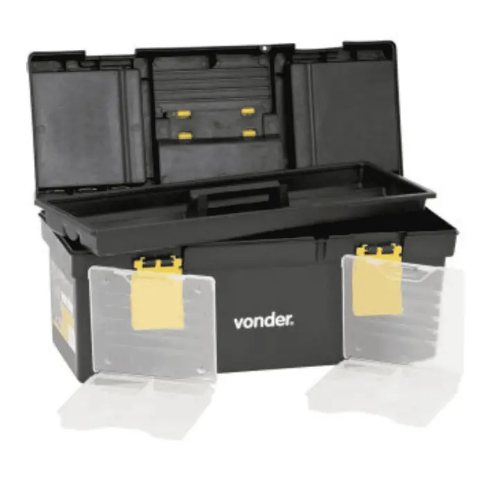 Caixa plástica para ferramentas, preta e amarela, com 1 bandeja, CPV 0455, VONDER
