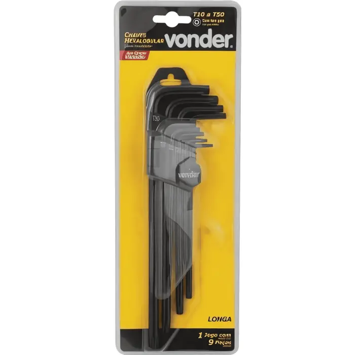 Jogo de chaves hexalobular longas, T10 a T50, com 9 peças, VONDER